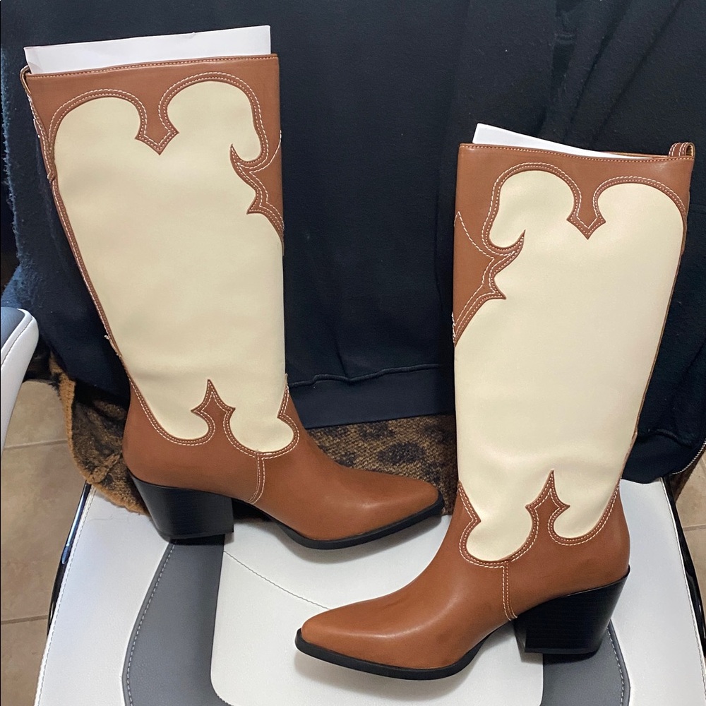 Zodiac Dawson Stylish Brown & Cream Women's Western Boots NIB Size 9